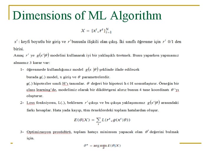 Dimensions of ML Algorithm 
