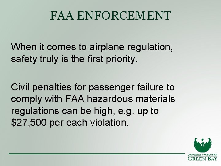 FAA ENFORCEMENT When it comes to airplane regulation, safety truly is the first priority.