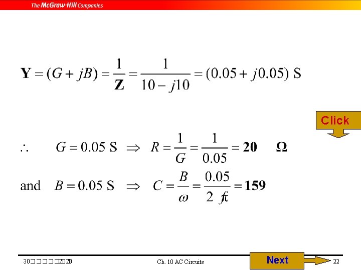Click 30������� 2020 Ch. 10 AC Circuits Next 22 