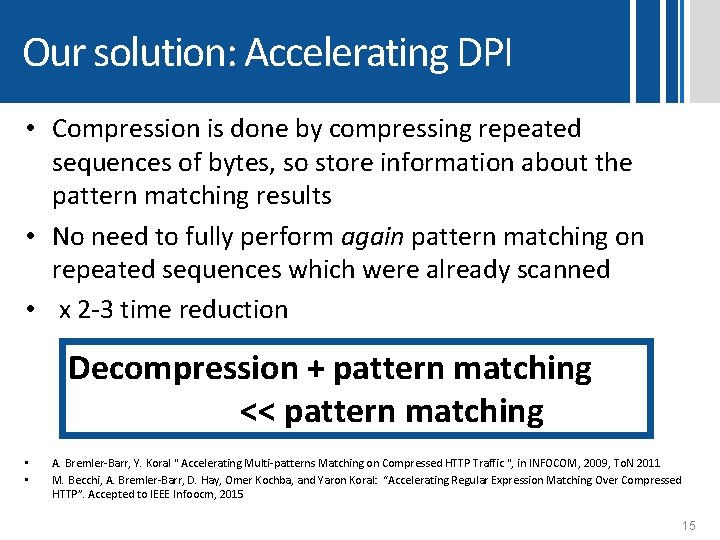 Our solution: Accelerating DPI • Compression is done by compressing repeated sequences of bytes, Our solution: Accelerating DPI • Compression is done by compressing repeated sequences of bytes,