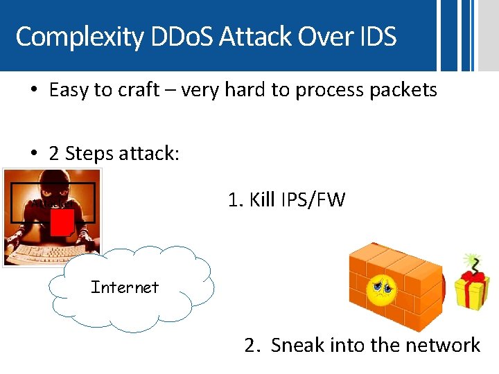 Complexity DDo. S Attack Over IDS • Easy to craft – very hard to Complexity DDo. S Attack Over IDS • Easy to craft – very hard to