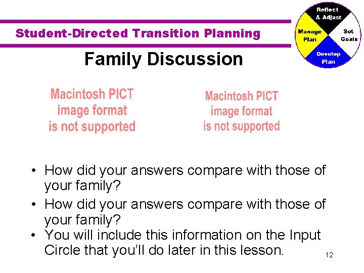 Student-Directed Transition Planning Family Discussion • How did your answers compare with those of