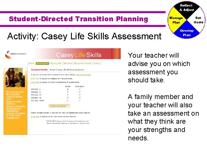Student-Directed Transition Planning Activity: Casey Life Skills Assessment Your teacher will advise you on