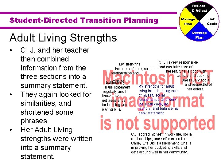 Student-Directed Transition Planning Adult Living Strengths • • • C. J. and her teacher