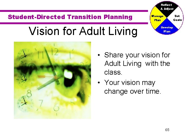 Student-Directed Transition Planning Vision for Adult Living • Share your vision for Adult Living