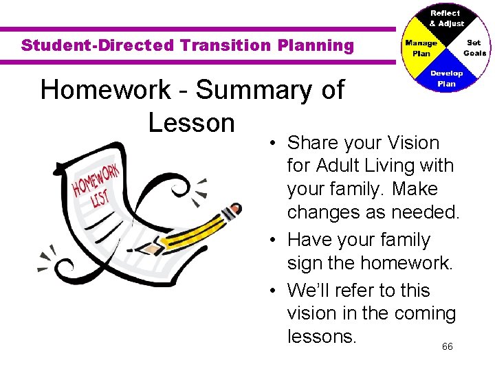 Student-Directed Transition Planning Homework - Summary of Lesson • Share your Vision for Adult