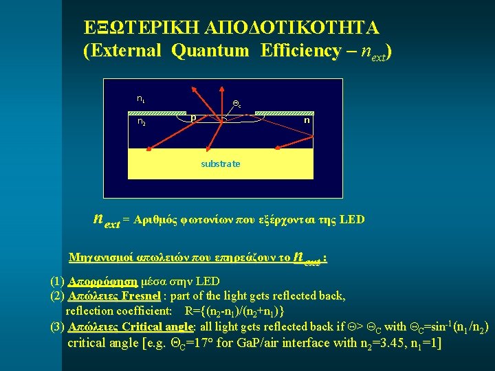 ΕΞΩΤΕΡΙΚΗ ΑΠΟΔΟΤΙΚΟΤΗΤΑ (External Quantum Efficiency – next) n 1 n 2 c p n