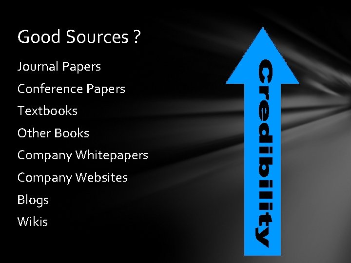 Good Sources ? Journal Papers Conference Papers Textbooks Other Books Company Whitepapers Company Websites