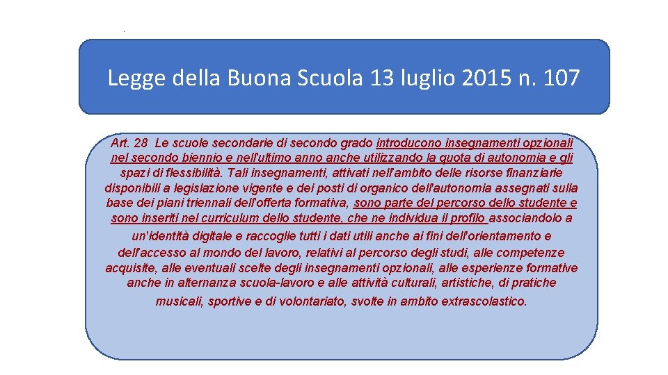 . Legge della Buona Scuola 13 luglio 2015 n. 107 Art. 28 Le scuole