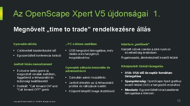Az Open. Scape Xpert V 5 újdonságai 1. Megnövelt „time to trade” rendelkezésre állás