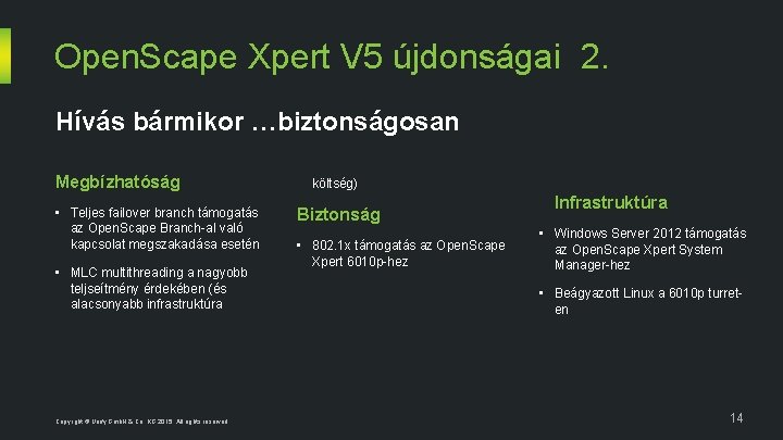 Open. Scape Xpert V 5 újdonságai 2. Hívás bármikor …biztonságosan Megbízhatóság • Teljes failover