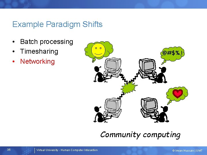 Example Paradigm Shifts • Batch processing • Timesharing • Networking @#$% ! Community computing