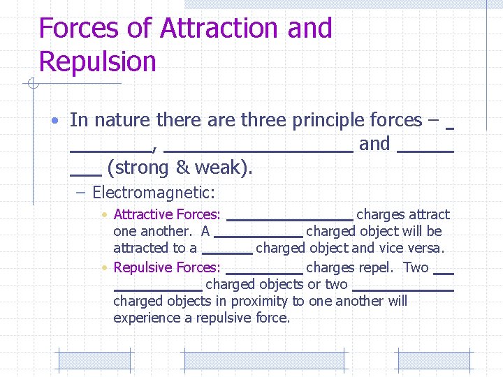 Forces of Attraction and Repulsion • In nature there are three principle forces –