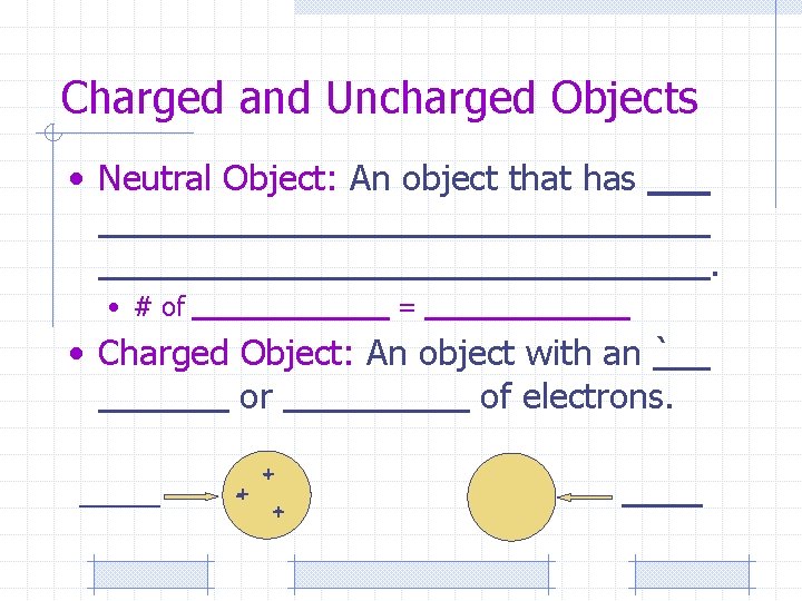 Charged and Uncharged Objects • Neutral Object: An object that has. • # of