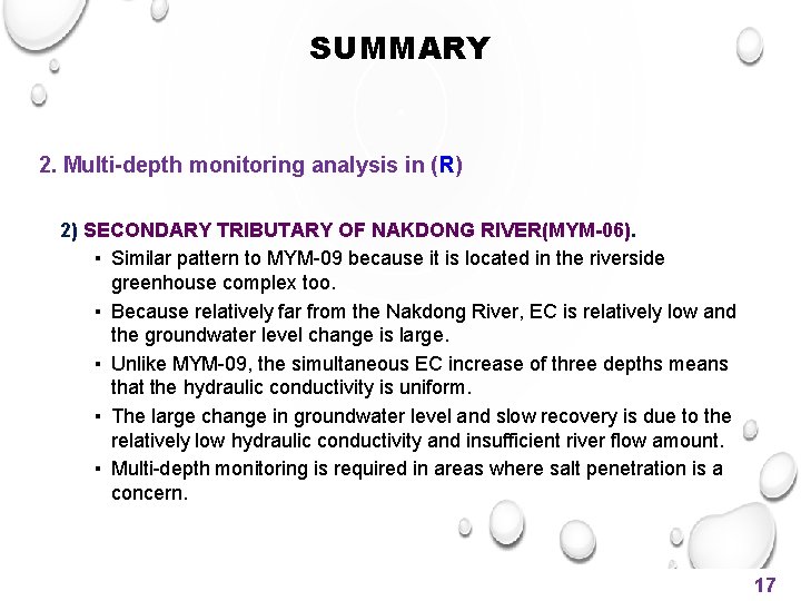 SUMMARY 2. Multi-depth monitoring analysis in (R) 2) SECONDARY TRIBUTARY OF NAKDONG RIVER(MYM-06). ▪
