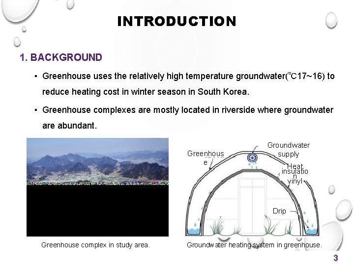 INTRODUCTION 1. BACKGROUND ▪ Greenhouse uses the relatively high temperature groundwater(℃17~16) to reduce heating