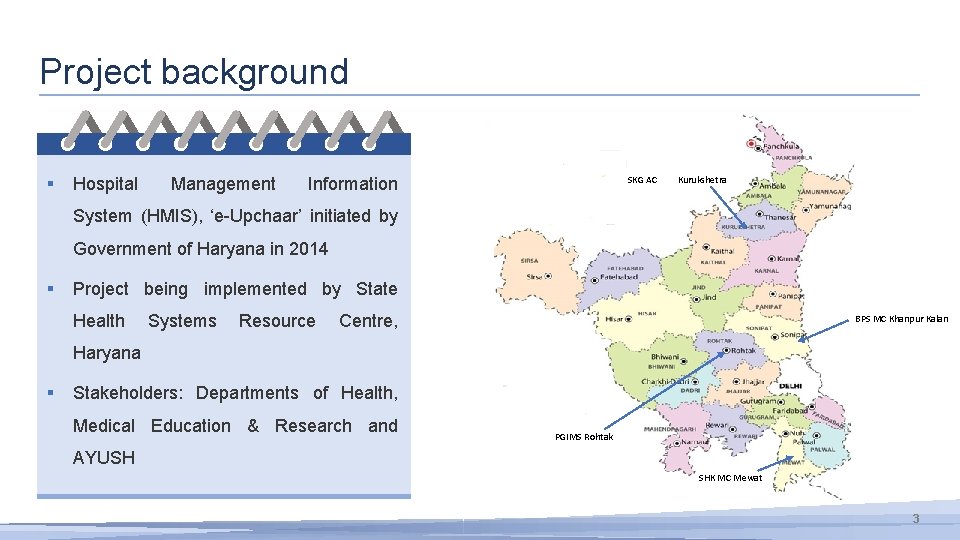 Project background § Hospital Management SKG AC Kurukshetra Information System (HMIS), ‘e-Upchaar’ initiated by
