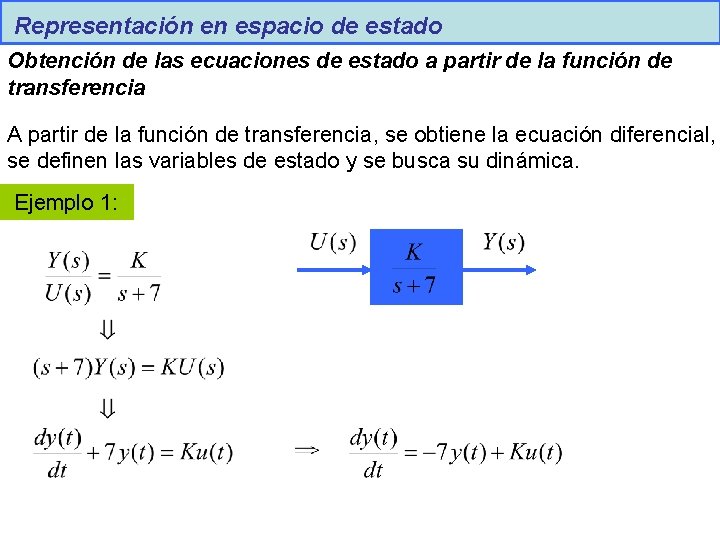 Representación en espacio de estado Obtención de las ecuaciones de estado a partir de