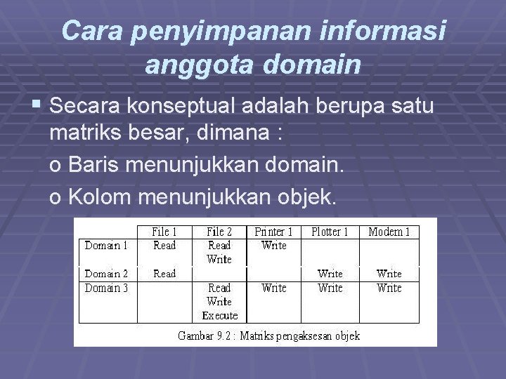 Cara penyimpanan informasi anggota domain § Secara konseptual adalah berupa satu matriks besar, dimana