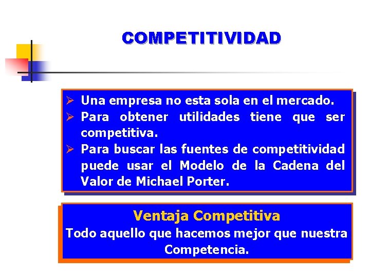 COMPETITIVIDAD Ø Una empresa no esta sola en el mercado. Ø Para obtener utilidades