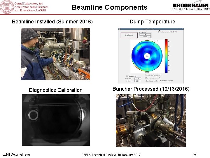 Beamline Components Beamline Installed (Summer 2016) Diagnostics Calibration cg 248@cornell. edu Dump Temperature Buncher