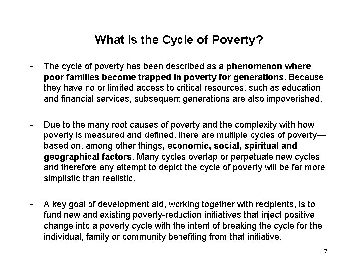 What is the Cycle of Poverty? - The cycle of poverty has been described