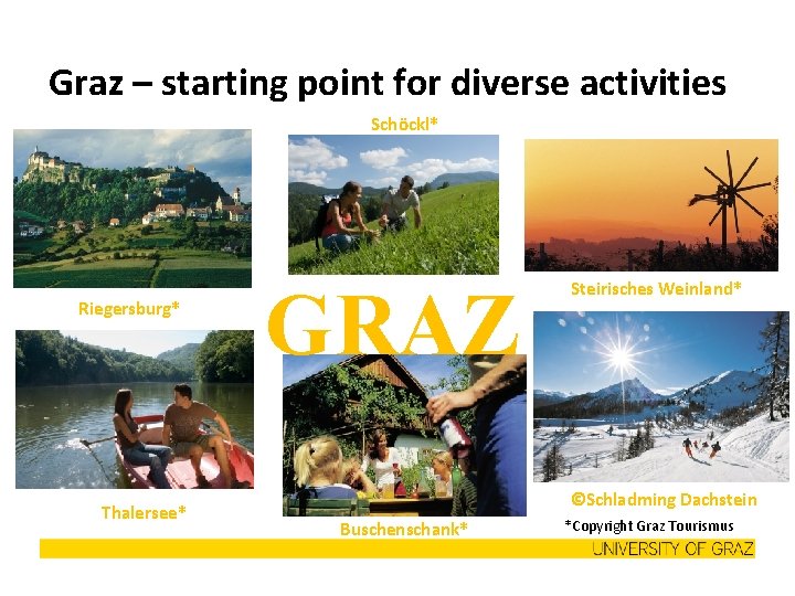 Graz – starting point for diverse activities Schöckl* Riegersburg* Thalersee* GRAZ Steirisches Weinland* ©Schladming
