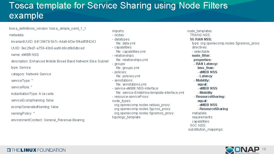 Tosca template for Service Sharing using Node Filters example tosca_definitions_version: tosca_simple_yaml_1_1 metadata: invariant. UUID: