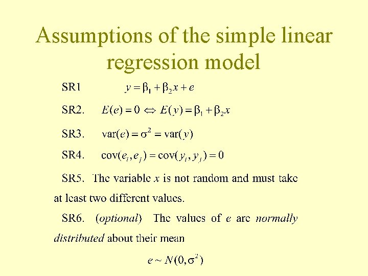 Assumptions of the simple linear regression model 