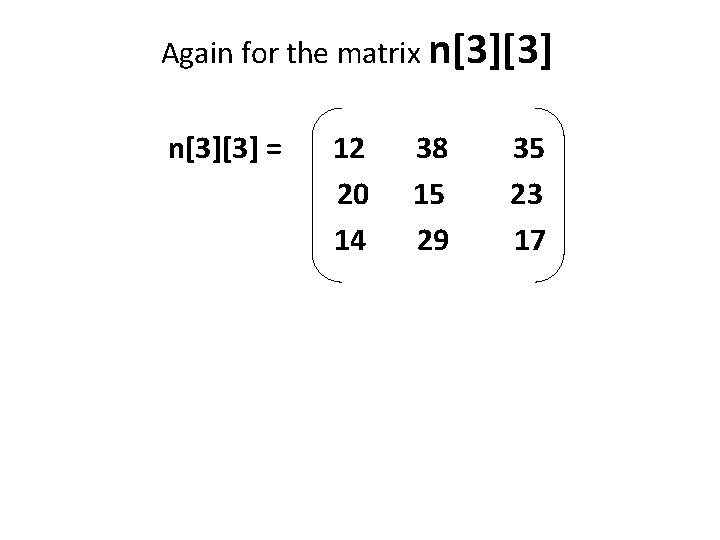 Again for the matrix n[3][3] = 12 20 14 38 15 29 35 23