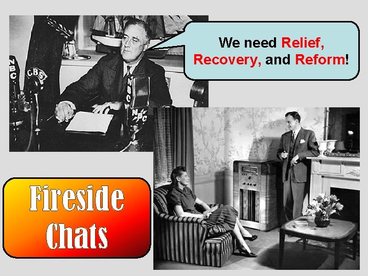 We need Relief, Recovery, and Reform! Fireside Chats 