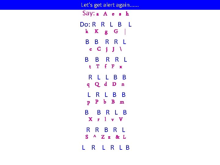 Let’s get alert again. . . Say: a A e s h Do: R