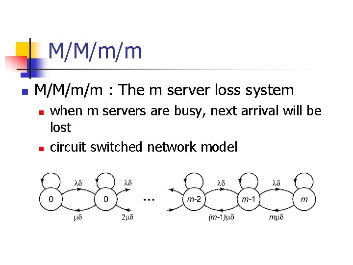 M/M/m/m n M/M/m/m : The m server loss system n n when m servers