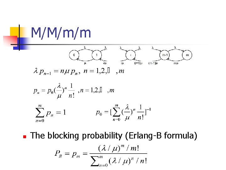 M/M/m/m n The blocking probability (Erlang-B formula) 