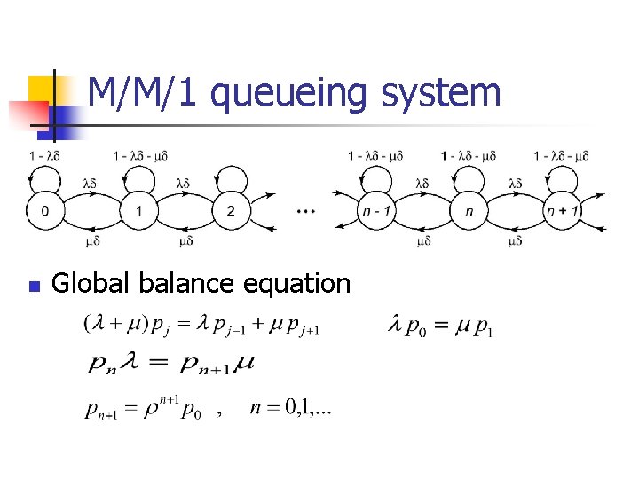 M/M/1 queueing system n Global balance equation 