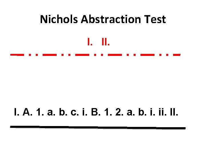 Nichols Abstraction Test I. II. I. A. 1. a. b. c. i. B. 1.