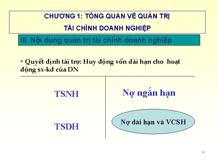 CHƯƠNG 1: TỔNG QUAN VỀ QUẢN TRỊ TÀI CHÍNH DOANH NGHIỆP III. Nội dung