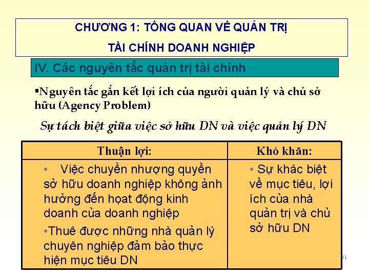 CHƯƠNG 1: TỔNG QUAN VỀ QUẢN TRỊ TÀI CHÍNH DOANH NGHIỆP IV. Các nguyên CHƯƠNG 1: TỔNG QUAN VỀ QUẢN TRỊ TÀI CHÍNH DOANH NGHIỆP IV. Các nguyên