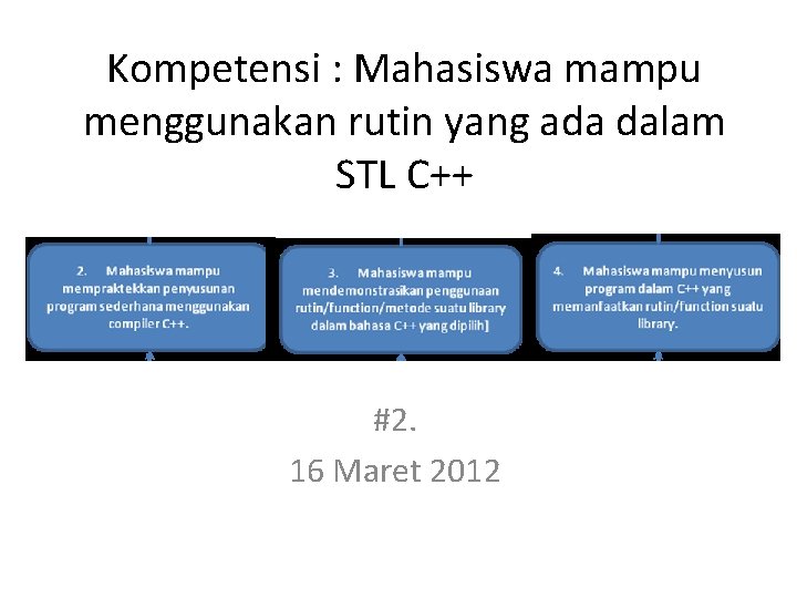 Kompetensi : Mahasiswa mampu menggunakan rutin yang ada dalam STL C++ #2. 16 Maret