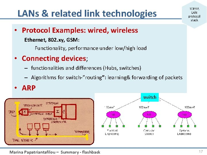 LANs & related link technologies • Protocol Examples: wired, wireless Ethernet, 802. xy, GSM: