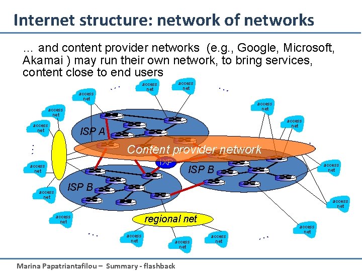 Internet structure: network of networks … and content provider networks (e. g. , Google,