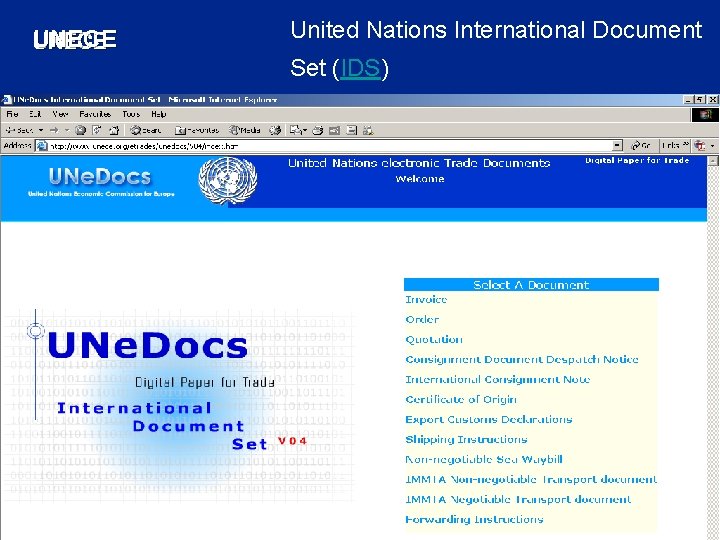 UNECE United Nations International Document Set (IDS) UN/CEFACT UNECE United Nations International Document Set (IDS) UN/CEFACT