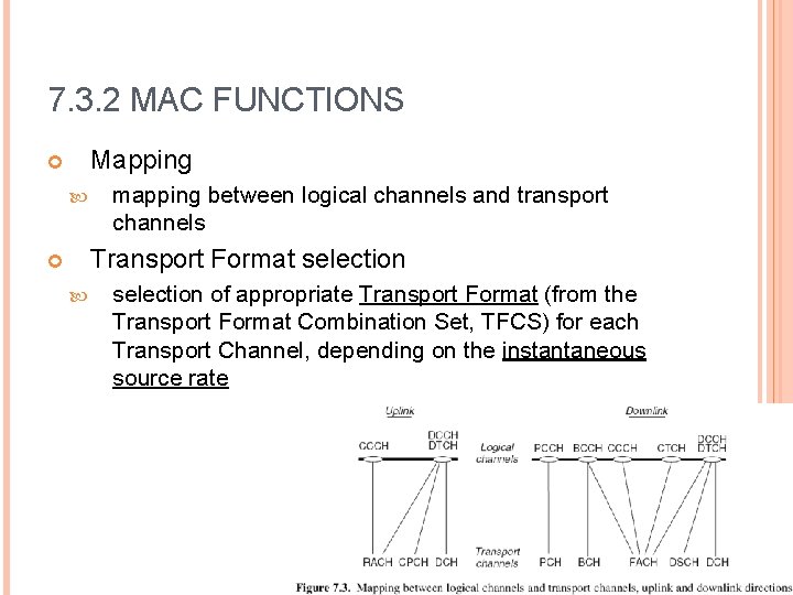 7. 3. 2 MAC FUNCTIONS Mapping mapping between logical channels and transport channels Transport