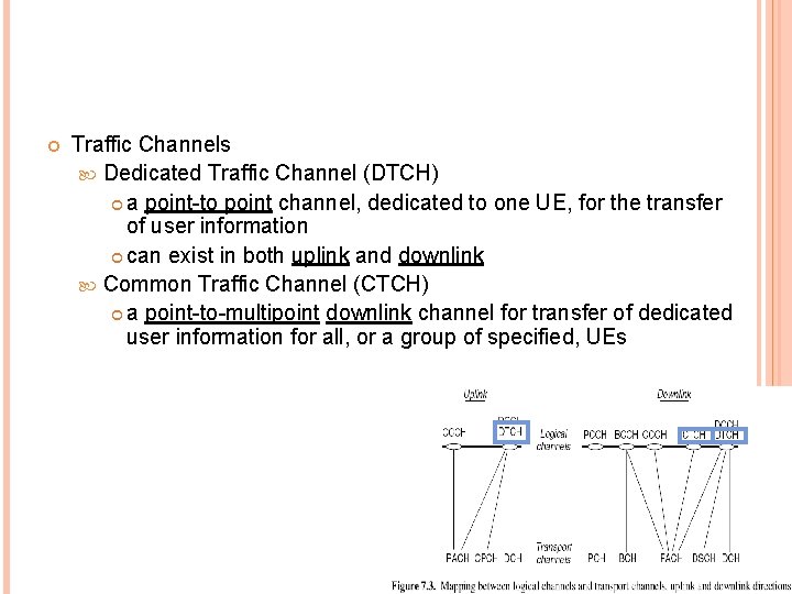  Traffic Channels Dedicated Traffic Channel (DTCH) a point-to point channel, dedicated to one