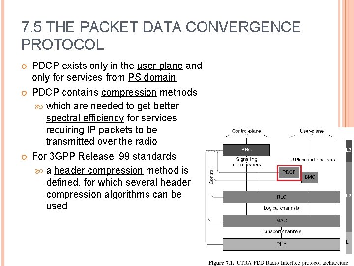 7. 5 THE PACKET DATA CONVERGENCE PROTOCOL PDCP exists only in the user plane