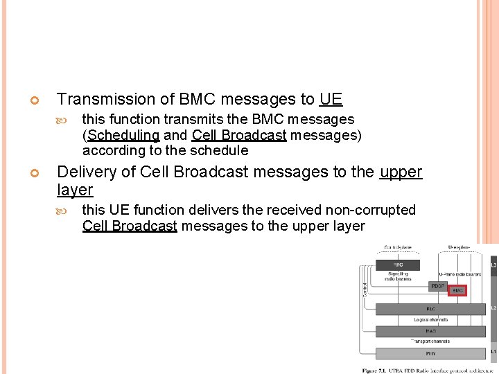  Transmission of BMC messages to UE this function transmits the BMC messages (Scheduling