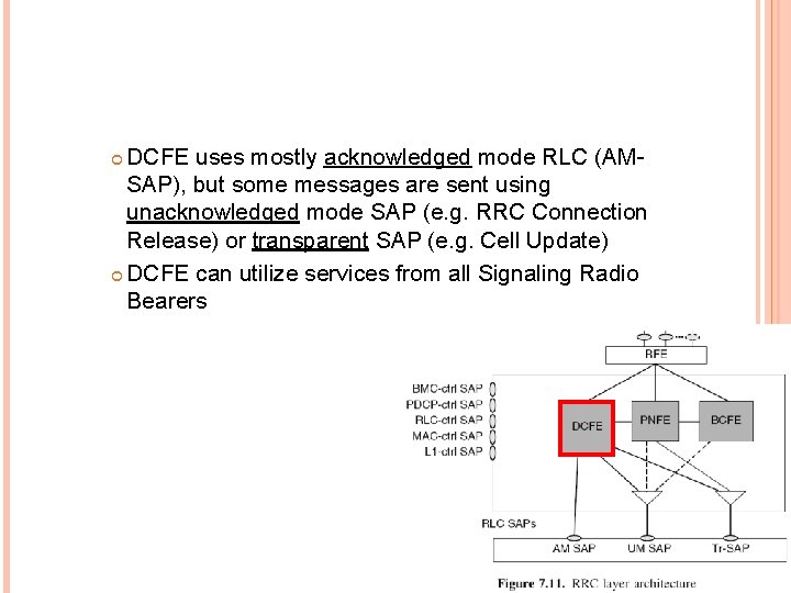 DCFE uses mostly acknowledged mode RLC (AMSAP), but some messages are sent using unacknowledged