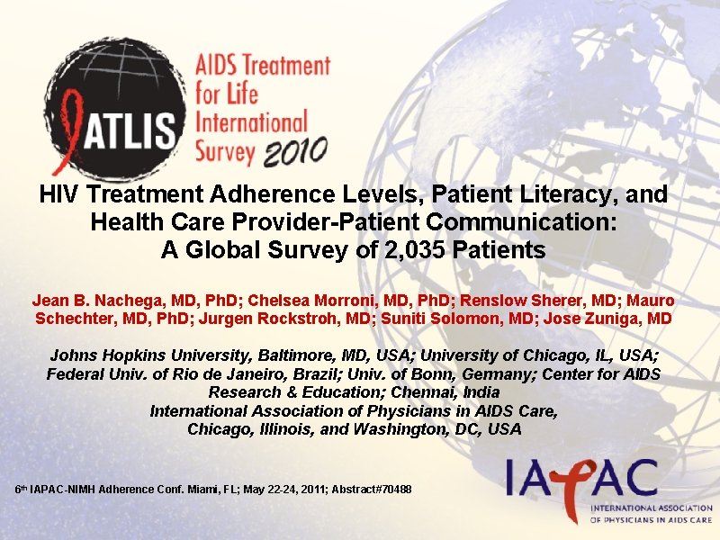 HIV Treatment Adherence Levels, Patient Literacy, and Health Care Provider-Patient Communication: A Global Survey