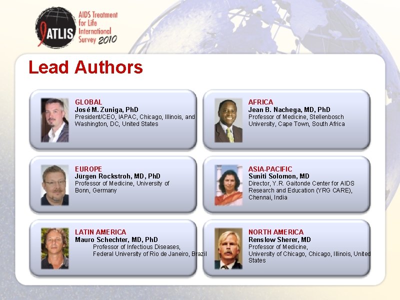 Lead Authors GLOBAL José M. Zuniga, Ph. D AFRICA Jean B. Nachega, MD, Ph.