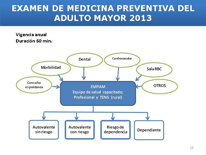 EXAMEN DE MEDICINA PREVENTIVA DEL ADULTO MAYOR 2013 Vigencia anual Duración 60 min. 19